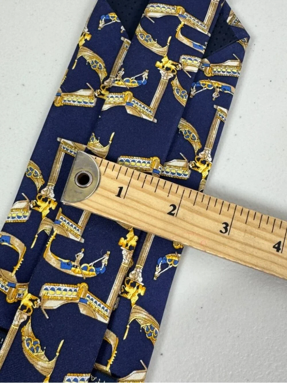 Trevisan Venezia Silk Elegant Navy and Gold Mens Tie Gondola Print Made in Italy